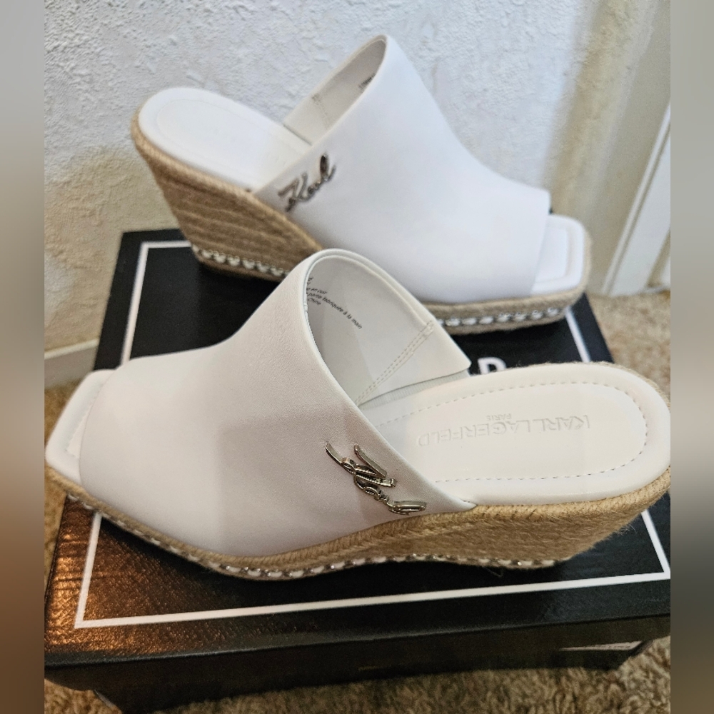 BRAND NEW 💥 Karl Lagerfeld Paris Corissa Espadrille Wedge Sandal White S… - Picture 6 of 8